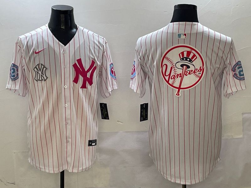 Men New York Yankees Blank White Stripe Jointly Name Nike 2025 MLB Jersey style 30->new york yankees->MLB Jersey